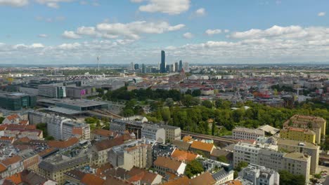 Aerial-View-of-Vienna,-Austria.-Descending-Drone-Shot