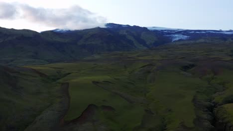 Summer-Landscape-In-Skógar,-Southern-Iceland---aerial-shot