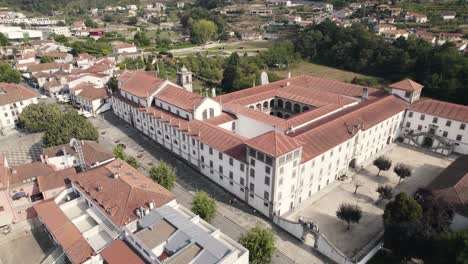 Birds-eye-view-of-the-most-influential-religious-center,-Monastery-of-Arouca-in-Portugal