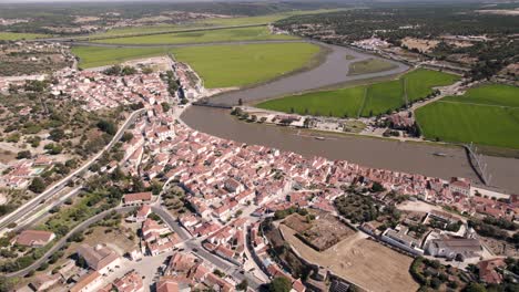 Beautiful-Portugal-town-of-Alcacer-Do-Sal-in-high-angle-drone-view
