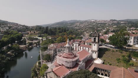 Aerial-view-of-the-Sao-Goncalo-convent-in-Amarante,-Portugal