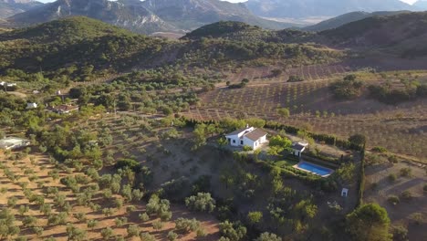 Traditional-Spanish-Cortijo-Amidst-Farmland-On-Summer-In-Malaga-Countryside,-Spain