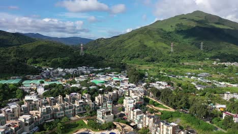 Aerial-Of-Sheung-Shui-District-With-Luxury-Housing-Complex-In-HK-Countryside
