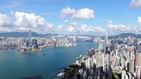 Aerial-view-of-Hong-Kong-bay-skyline-on-a-beautiful-day