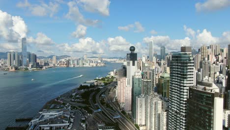 Aerial-view-of-Hong-Kong-bay-skyline-on-a-beautiful-day