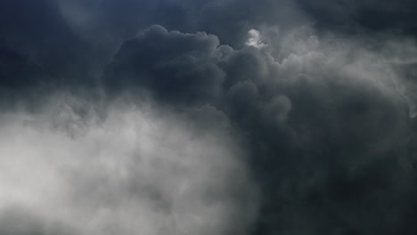 4k-POV-flying-through-white-clouds-with-lightning-strike,-thunderstorm