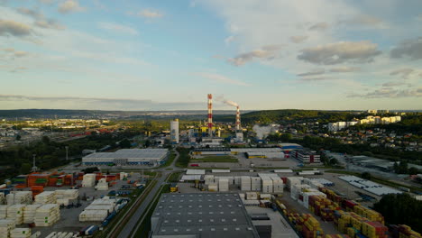 Aerial-view-of-industrial-park-in-Gdynia-city,-Poland