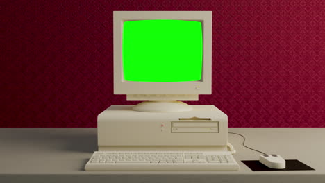 Arranque-De-Computadora-Obsoleto-Con-Falla-Y-Pantalla-Verde-4k-Vintage-Antiguo