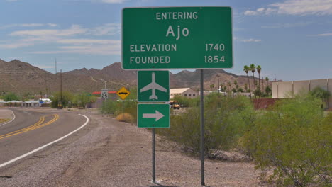 Street-sign-for-Ajo,-Arizona.-Entrance-to-city