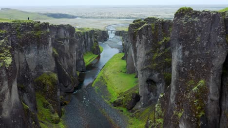 Aerial-View-Of-Fjaðrárgljúfur-Canyon-In-Southern-Iceland---drone-shot