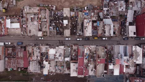 Top-down-view-of-poor-neighborhood-of-VIlla-Miseria-Favela-in-Buenos-Aires,-Argentina