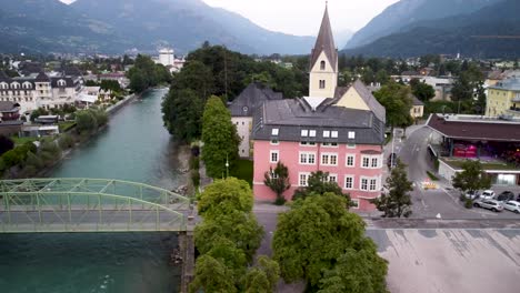 Lienz-at-night-from-drone-and-river---Austria