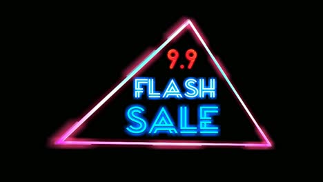 Flash-Sale-Leuchtreklame-Animation-Fluoreszierendes-Licht-Leuchtendes-Banner-Schwarzer-Hintergrund