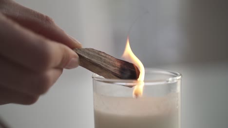Person-lighting-up-Lignum-vitae-or-Wood-of-Life-on-candle,close-up