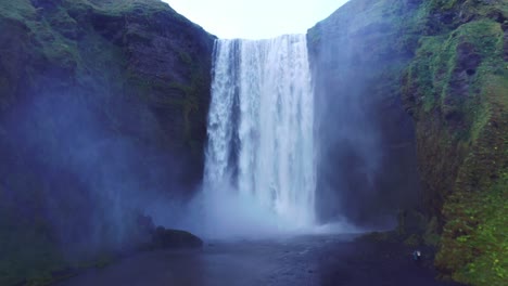 Beautiful-Scenery-Of-The-Majestic-Skogafoss-Waterfall-In-Iceland---aerial-drone-shot