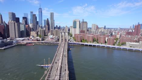 September-2021---4K-aerial-of-lower-Manhattan-from-the-East-River,-NYC,-USA