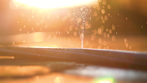 Water-leaks-from-the-rubber-hose-against-the-sunset