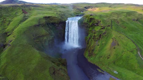 Picturesque-View-Of-Skogafoss-Waterfall-Off-The-Ring-Road-On-The-South-Coast-Of-Iceland