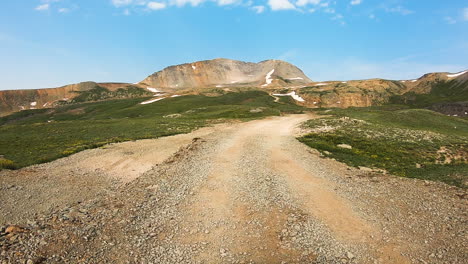 POV-while-driving-4WD-vehicle-slowly-driving-along-rocky-portion-of-Yankee-Boy-Basin-Trail-in-the-Yankee-boy-Basin-of-the-San-Juan-Mountains-in-Colorado