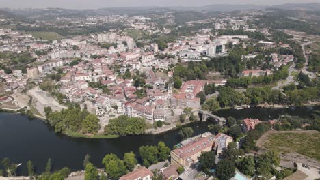 Panoramic-view-of-Amarante-by-idyllic-Tamega-river,-Minho,-Portugal