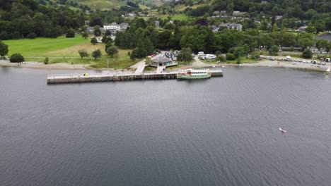 Steamer-Pier-at-Glenridding-,-Ullswater-,Lake-District-Cumbria-UK-Aerial-footage