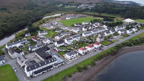 Kyleakin-Village-on-Isle-of-Skye-near-Skye-Bridge,-West-Coast-of-Scotland,-Highlands,-Aerial-Drone-4K-HD-Footage-Reveal