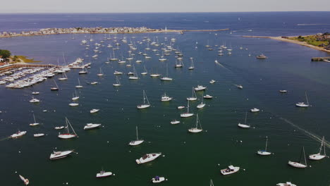 Aerial-footage-over-Scituate-Harbor,-MA