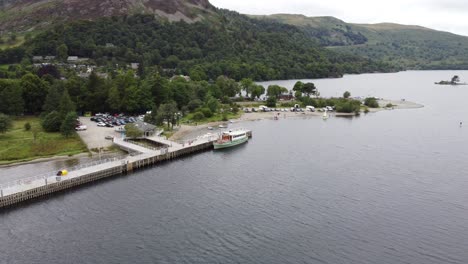 Steamer-Pier-at-Glenridding-,-Ullswater-,Lake-District-Cumbria-UK-Drone-point-of-View-4K