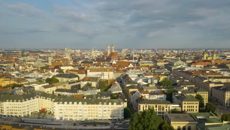 Establishing-Aerial-Shot-of-Munich's-Historic-District-on-Summer-Morning