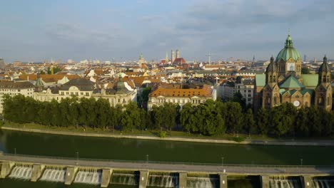Low-Drone-Shot-Above-Beautiful-Munich-Buildings