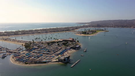 Aerial-View-Of-San-Juan-Cove-And-Mission-Bay-Yacht-Club-In-San-Diego,-California-With-Santa-Clara-Point-In-Background