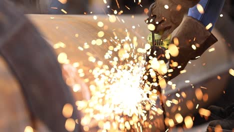 Sparks-Flying-From-A-Grinder-Polishing-Metal-Structure