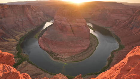 Breathtaking-and-amazing-view-of-Horseshoe-Bend-at-sunset-with-orange-cliffs