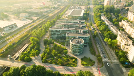 Aerial-View-Of-PPNT-Building,-Business-Center-In-Gdynia,-Poland
