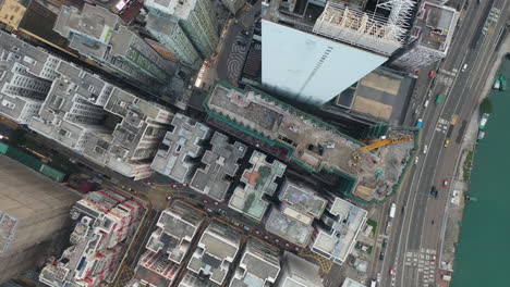 Top-View-Of-A-Building-Under-Construction-In-Causeway-Bay,-Hong-Kong-Island
