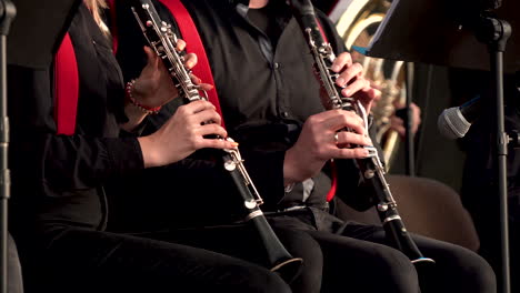 Orchestra-Members-Playing-Clarinets-During-Jazz-Band-Concert-On-Stage
