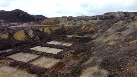 Parys-mountain-rocky-copper-mining-stone-excavation-quarry-aerial-view-Anglesey-mine-Wales-UK