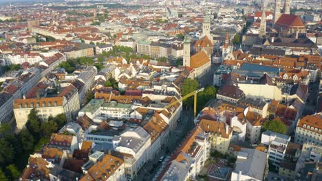 Picturesque-Drone-Shot-of-Historic-Old-Town-in-Munich's-City-Center