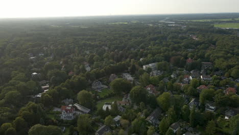 Aerial-of-large-houses-in-a-rich-and-green-neighborhood
