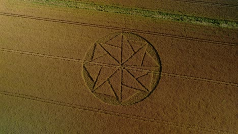 Strange-wheat-field-crop-circle-farmland-vandalism-aerial-birdseye-rotate-right-view-Stanton-St-Bernard-Wiltshite