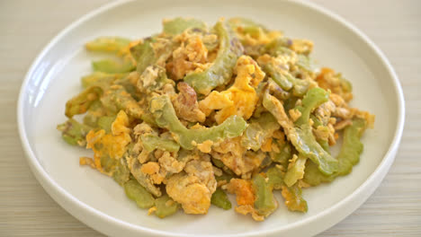 Stir-Fried-Bitter-Gourd-with-Egg-on-plate