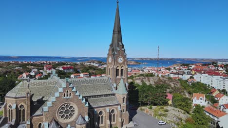 Neo-Gothic-Architecture-Style-Of-Lysekil-Church-In-Bohuslan,-Vastra-Gotaland,-Sweden