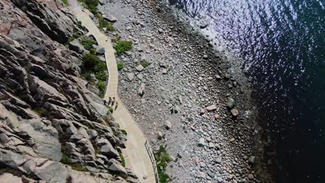 Top-Down-View-Of-Cliffs-And-Rocky-Coast-In-långevik-beach,-Lysekil,-bohuslän,-Sweden---drone-shot