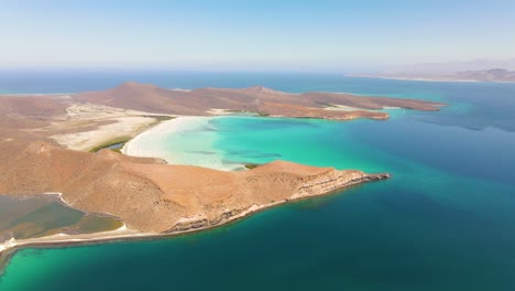 Aerial:-Baja-California-Sur-tropical-coastline-of-Espiritu-Santo-island,-beautiful-Mexico-Pacific-coast