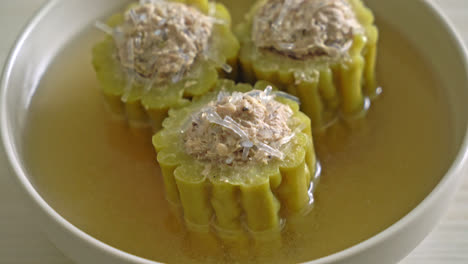 Stuffed-bitter-gourd-with-seasoned-minced-pork-and-vermicelli-soup-bowl
