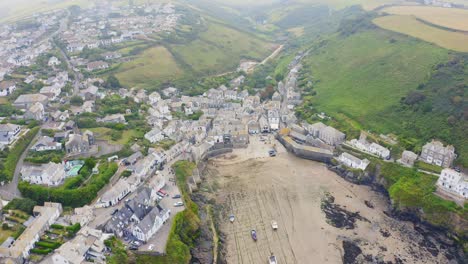 Overhead-Luftaufnahme-Des-Dorfes-Port-Isaac-In-Cornwall
