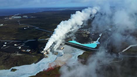 Geothermal-Power-Plant-Located-At-Reykjanes-Peninsula-In-Iceland---aerial-shot