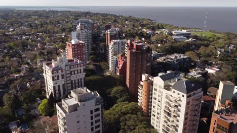 Gruppe-Von-Wohnhochhäusern-Vor-Dem-Fluss-In-Vicente-Lopez,-Buenos-Aires