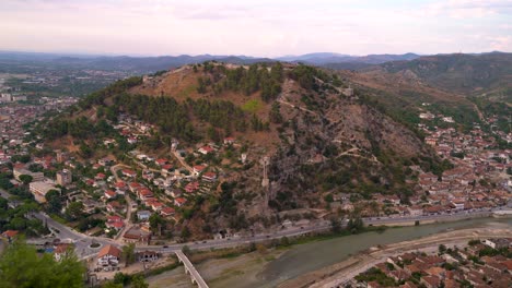 View-of-old-and-new-Berat-town-from-high-above-at-sunset