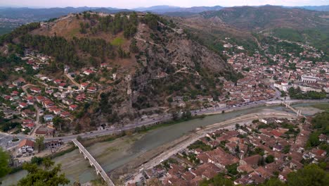 Beautiful-Panoramic-view-over-Berat-World-Heritage-site-in-Albania,-Europe